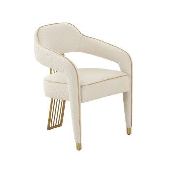 Corralis Dining Chair - Boucle/Stainless Steel/Wood - L57.9 x W57.9 x H80 cm - Cream