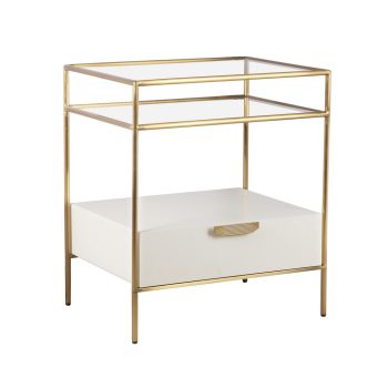 Darla Nightstand - Glass/MDF/Stainless Steel - L46 x W58.9 x H67.8 cm - Cream/Gold