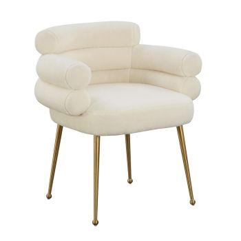 Dente Dining Chair - Faux Sheepskin/Wood - L57.1 x W64 x H73.7 cm - Cream