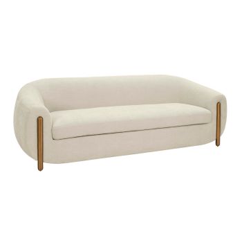 Lina Textured Sofa - Linen/Stainless Steel/Wood - L88.9 x W236.2 x H78 cm - Cream