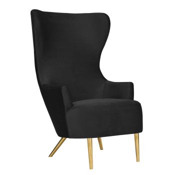 Julia Wingback Chair - Velvet/Wood - L87.9 x W77 x H129.5 cm - Black
