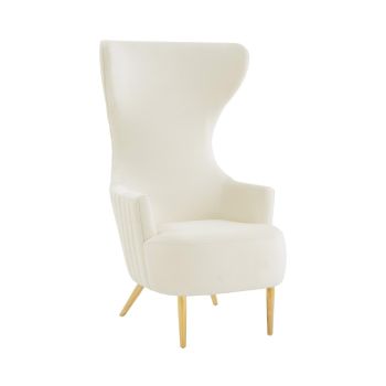 Julia Channel Tufted Wingback Chair - Velvet/Wood - L87.9 x W77 x H129.5 cm - Cream