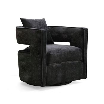 Kennedy Swivel Chair - Velvet - L74.9 x W76.2 x H80 cm - Black