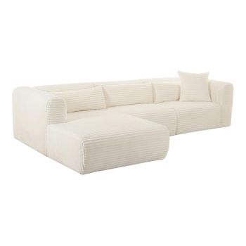 Tarra Fluffy Oversized Modular LAF Sectional - Corduroy Fabric/Wood - L179.8 x W299.7 x H68.1 cm - Cream