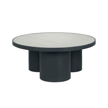 Nautilus Mirrored Coffee Table - Glass/Iron/MDF - L90.9 x W90.9 x H38.1 cm - Antique Silver/Dark Grey