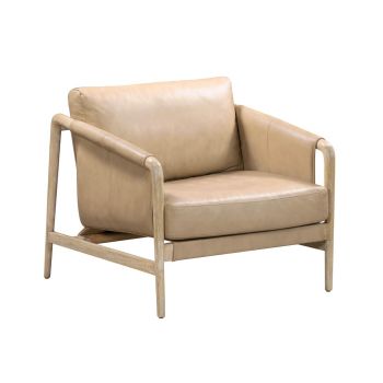 Chakka Genuine Accent Chair - Leather/Rubberwood - L88.4 x W74.9 x H80.5 cm - Tan/White