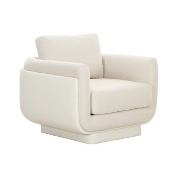 Rhonnie Monotone Armchair - Linen/Vegan Leather/Wood - L89.9 x W90.2 x H78.7 cm - Cream