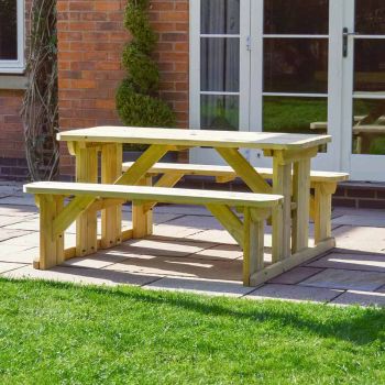 Tinwell 5ft Rounded Picnic Bench - L152 x W150 x H72 cm - Light Green