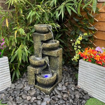 Aztec Style 4 Bowl Solar Powered - Garden Water Feature. Outdoor Garden Ornament