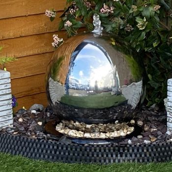 40cms Stainles Steel Sphere Main Powered - Garden Water Feature. Outdoor Garden Ornament