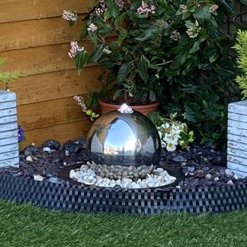 20cms Stainles Steel Sphere Main Powered - Garden Water Feature. Outdoor Garden Ornament