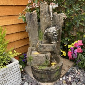 Ancient Bucket & Tap Main Powered - Garden Water Feature. Outdoor Garden Ornament
