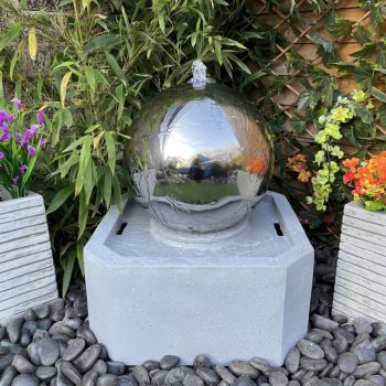 Sphere & Square Resin Base Main Powered - Garden Water Feature. Outdoor Garden Ornament
