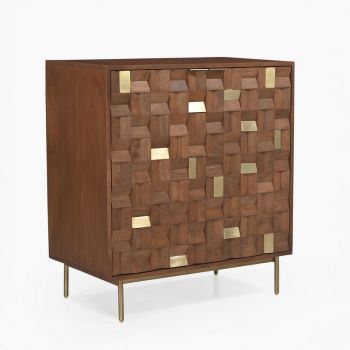 Lester Two Door Cabinet - Mango Wood/MDF/Metal - L84 x W45 x H91 cm - Walnut/Gold