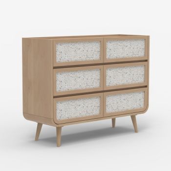 Oxy Six Drawer Chest - Mango Wood/MDF/Veneer - L115 x W45 x H90 cm - Natural