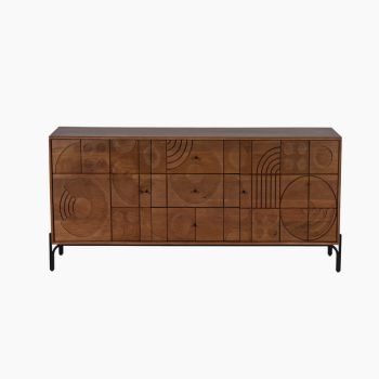 Enigma Three Chest of Drawers - Mango Wood/Iron/MDF - L160 x W43 x H75.5 cm - Brown