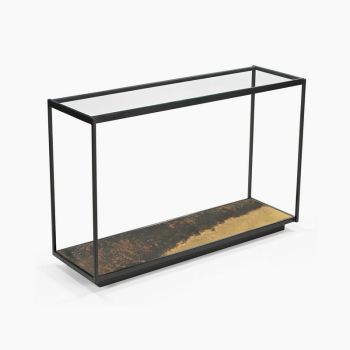 Galaxy Console Table with Glass Top - Iron/Tempered Glass - L120 x W38 x H80 cm - Gold/Black