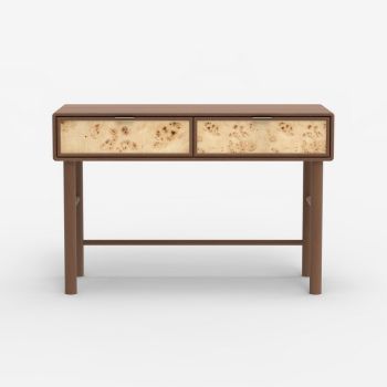 Urban Burl Two Drawer Console Table - Mango Wood/MDF/Veneer - L115 x W45 x H76 cm - Walnut