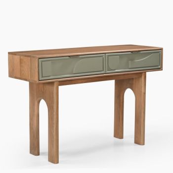 Pixel Two Drawer Console Table - Mango Wood/MDF - L115 x W40 x H76 cm - Sage Green/Walnut