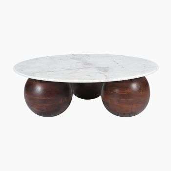 Chloe Marble Top Coffee Table - Acacia Wood - L100 x W100 x H36 cm - White/Brown
