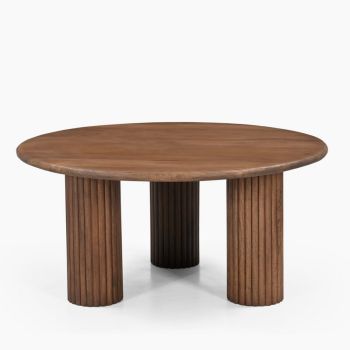 Konrad Ribbed Coffee Table - Mango Wood - L85 x W85 x H40 cm - Walnut