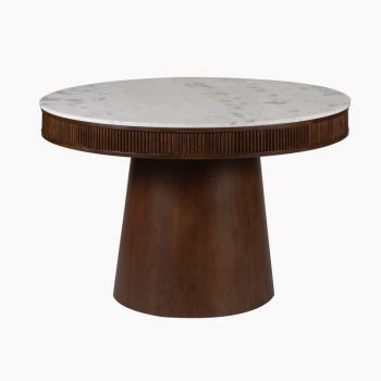 Noah Marble Top Dining Table - Mango Wood/MDF - L119 x W119 x H77 cm - Brown/White
