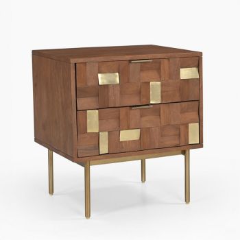 Lester Two Drawer Side Table - Mango Wood/MDF/Metal - L52 x W40 x H56 cm - Walnut/Gold