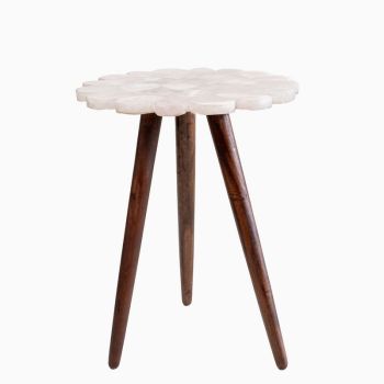Myra Rose Quartz  End Table - Agate/Iron/Acacia Wood - L40 x W40 x H52 cm - Brown