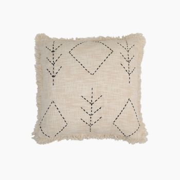 Parin Leaf Embroidered Cushion - Cotton - L50 x W50 x H1 cm - Black