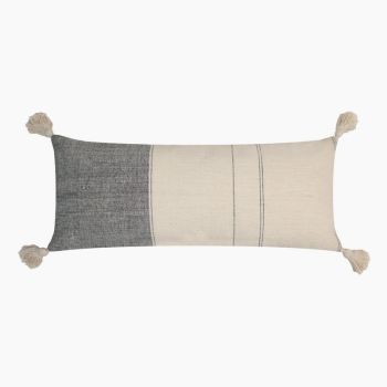 Stefan Cotton Cushion - Feather Filler - L30 x W70 x H1 cm - Off White/Grey
