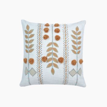 Gianna Rustic Embroidered Cushion - Cotton - L50 x W50 x H1 cm - Rust Orange