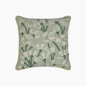 Georgia Floral Cushion - Feather Filler - L45 x W45 x H1 cm - Sage Green/White