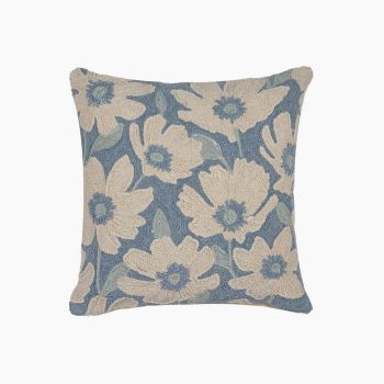 Blake Floral Cushion - Feather Filler - L50 x W50 x H1 cm - Blue/Off White