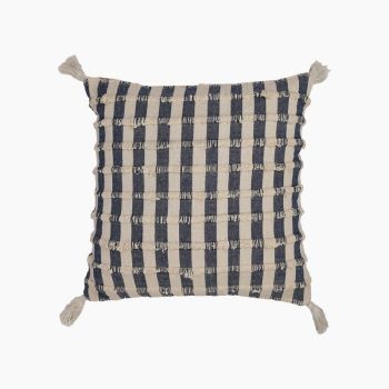 Freya Indigo Cushion - Feather Filler - L50 x W50 x H1 cm - Indigo/White