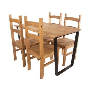 Texas Rectangular Dining Table with Metal Legs and 4 Corona Dining Chairs - Black/Antique Waxed Pine