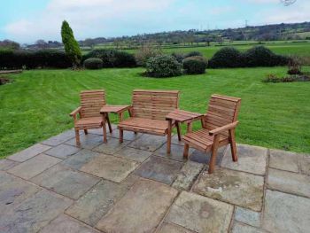 Valley 4 Seat Set 1X2B 2XC Angled Tray - Timber - L100 x W310 x H95 cm - Garden Furniture - Fully Assembled