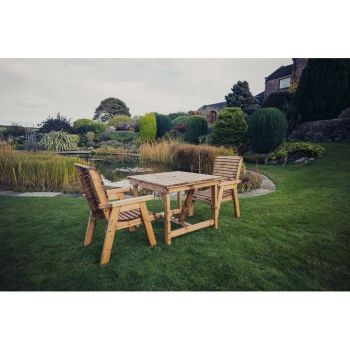 Valley 2 Seat Bistro Set 2XC Table -Timber - L99 x W190 x H95 cm - Minimal Assembly Required - Set of Waterproof Cushions Included