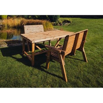 Valley 4 Seat Set 2X2B Table - Timber - L99 x W113 x H95 cm - Minimal Assembly Required - Set of Waterproof Cushions Included
