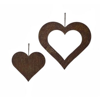 Hearts Hanging Wall Art (Set of 2) - Bare Metal/Ready to Rust - W22 x H12 cm