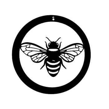 Bee in a Circle Small Garden Wall Art - Black