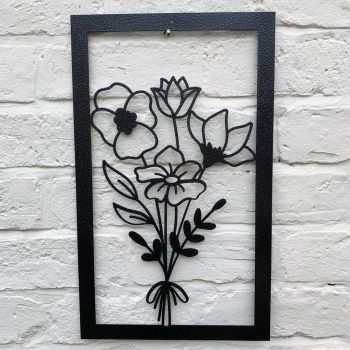 Framed Bouquet Wall Art - Bare Metal/Ready to Rust - W30 x H50 cm