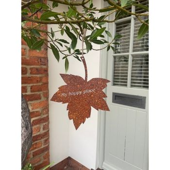 Falling Leaves My Happy Place Garden Wall Art - W20.3 x H25.4 cm - Bare Metal/Ready to Rust