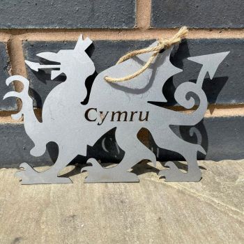 Hanging Welsh Dragon Garden Art - Bare Metal Ready To Rust - W20 x H14 cm - Cymru