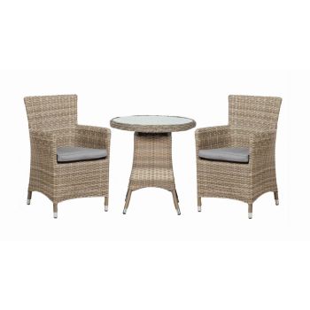 Wentworth 2 Seater Round Carver Bistro Set - Synthetic Rattan - H74 x W70 x L70 cm - Beige