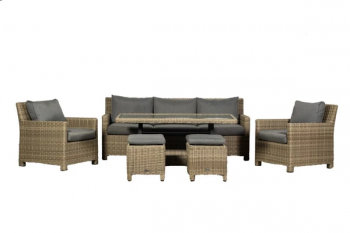 Wentworth 7 Seater 6 Pc Sofa Dining Set with Adjustable Height Table - Synthetic Rattan - H68 x W150 x L80 cm - Beige