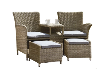 Wentworth Companion Set with Pull - out Footstools including Cushions - Synthetic Rattan - H87 x W67 x L148 cm - Beige