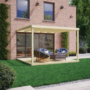 Box Wall Mounted Pergola and Decking Kit - Wood - L240 x W240 x H270 cm - Light Green