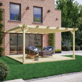 Wall Mounted Double Premium Pergola and Decking Kit - Wood - L240 x W240 x H270 cm - Light Green