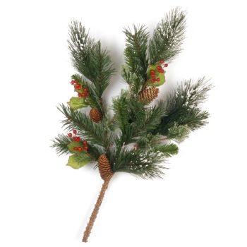 25 Inches Wintry Pine Decoration with Cones, Red Berries and Snowflakes