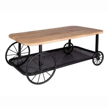 Craft Wheel Coffee Table - Solid Mango Wood - L55 x W110 x H45 cm